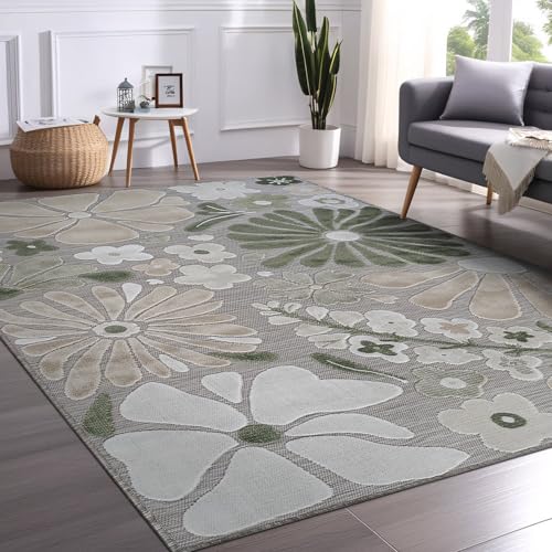 Outdoor Rug 8x10 Modern Floral Tropical Area Rugs for Outdoor and Indoor Patio Easy to Clean Non Shedding Living Room Porch Garden Washable Outside Carpet (80 Sq Ft)