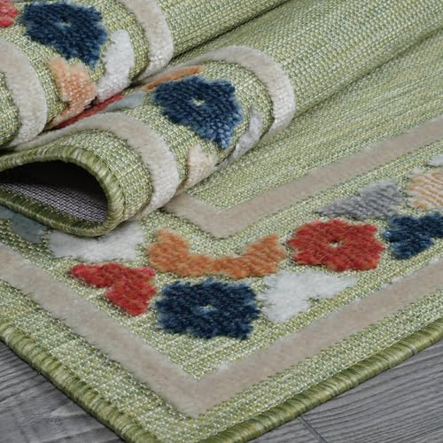 Outdoor Rug 5x7 Modern Bordered Area Rugs for Indoor and Outdoor Patio Easy to Clean Non Shedding Living Room Porch Garden Washable Outside Carpet