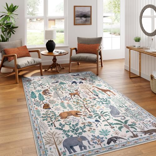 Jungle Print Washable Area Rugs 5x7 Soft Modern Rugs for Living Room (35 Sq Ft)