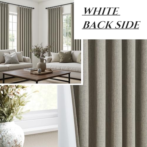 Grey Green Blackout Linen Curtains 108 Inches Long for Living Room Bedroom (2 Count)