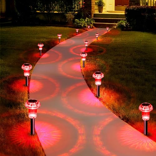 Solar Garden Lights Outdoor Waterproof 8 Pack Red LED Mushroom (8 Count)
