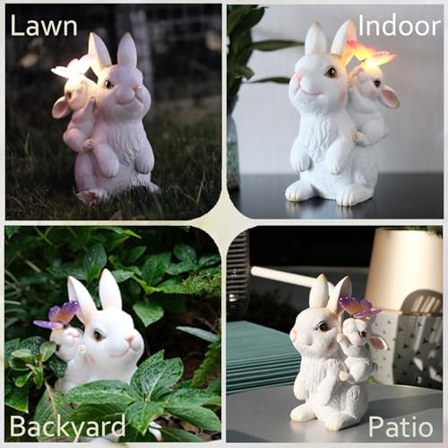Solar Garden Statues Rabbit with Solar Lights for Yard Patio Garden Decor