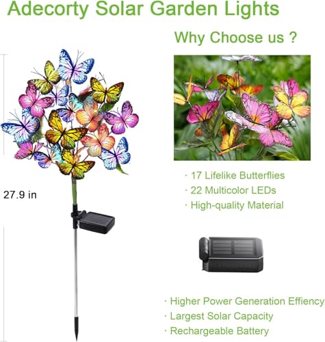 Solar Garden Lights Outdoor Waterproof Decorative Solar Lights Outdoor 8 Pack with 176 LED 136 Butterfly Flower Garden Decor Yard Decorations Patio Lawn (8 Count)