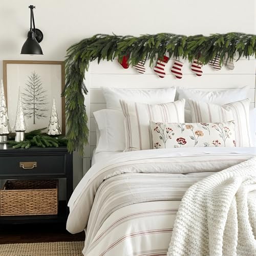 6FT Christmas Norfolk Pine Garland Real Touch Pine Artificial Faux Greenery Garlands Winter Christmas Garland for Table Mantle Fireplace Holiday Indoor Outdoor Xmas Decorations (6 Count)