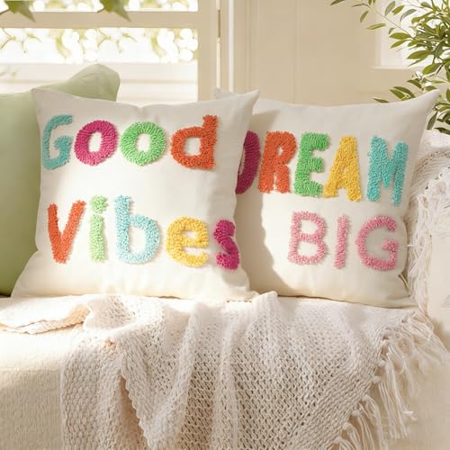 Boho Throw Pillow Covers 18*18 Spring Decorative Tufted Letters