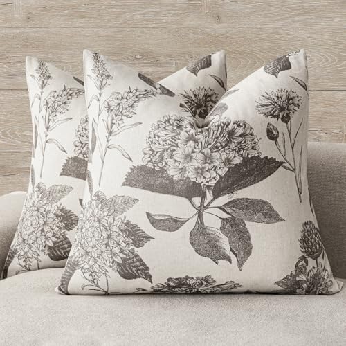 Set of 2 Linen Floral Throw Pillow Covers Vintage Accent Print Decorative Cushion Covers Farmhouse Boho Home Decor for Sofa Chair Couch Bedroom Living Room (2 Count)