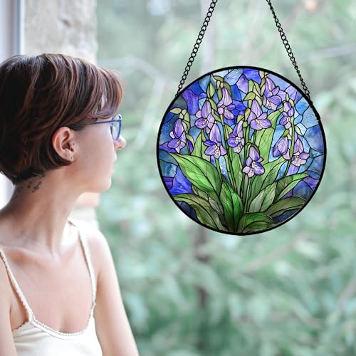 Stained Glass Window Hanging Suncatcher Purple Flower Gifts for Women 15"