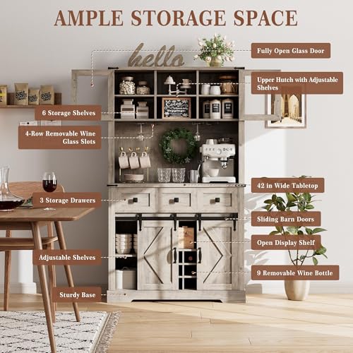 72 in Farmhouse Bar Cabinet with Sliding Barn Door