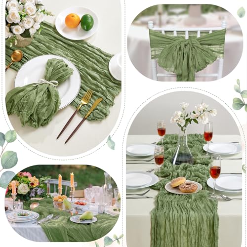 Sage Green Cheesecloth Table Runner 35×120Inch Fall Boho Wedding Home Decor (4.8 Ounce)