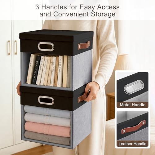 11x11 Inch Ultra Thick Fabric Storage Bins with Lids & Windows (3 Count)