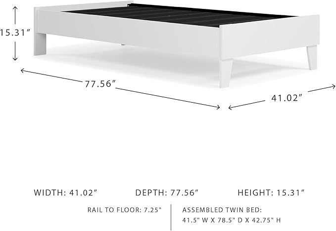 Signature Design by Ashley Piperton Modern Casual Youth Platform Bed Frame, Twin, White
