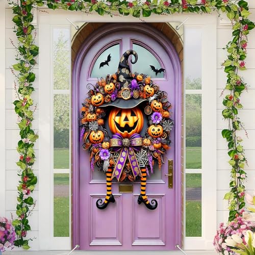 Halloween Witch Hat Pumpkin Door Cover 35x71 Inch Polyester