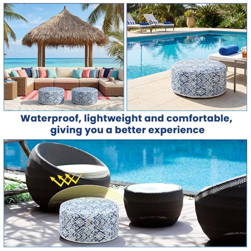 2 Pcs Inflatable Outdoor Ottoman Pouf Waterproof Round Footrest with Handle D21 x H9 Inch Indoor Outdoor Portable Footstool for Patio Garden Camping or Home Pool (2 Count)
