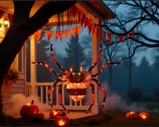 1 Piece】 4.6Ft Giant Spider Halloween Decorations Outdoor 55" Light Up Spider with 90 LED Lights for Front Yard (ZZ-006)