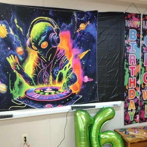 Blacklight Alien Tapestry 90"x70" Large Alien DJing