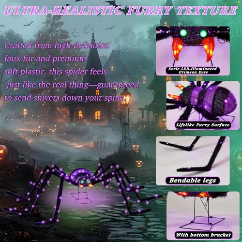 6.8Ft Giant Spider Halloween Decorations Outdoor 82" Light Up Spider with 115 LED Lights for Front Yard (Zz-005)
