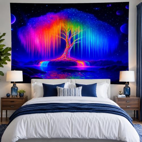 Blacklight Tapestry Tree of Life Wall Art 78 x 59 Inch