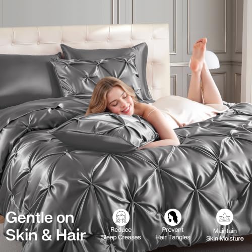Satin Twin XL Comforter Set Dark Grey