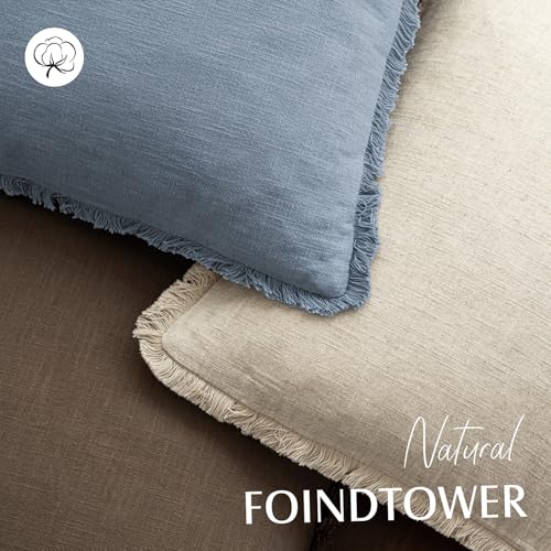 Decorative Linen Fringe Throw Pillow Covers 18×18 Misty Blue (2 Count)