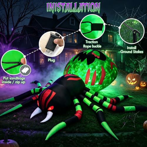 11FT Halloween Inflatables Spider Outdoor Decorations for Yard (Green)