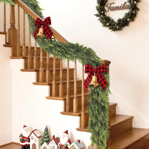 2PCS 9FT Lifelike Touch Artificial Cedar Garland for Mantle Christmas Decor