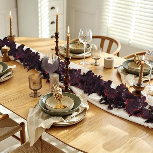 Fall Maple Leaf Garland Artificial Vintage Burgundy Maple Vine 2Pcs (2 Count)