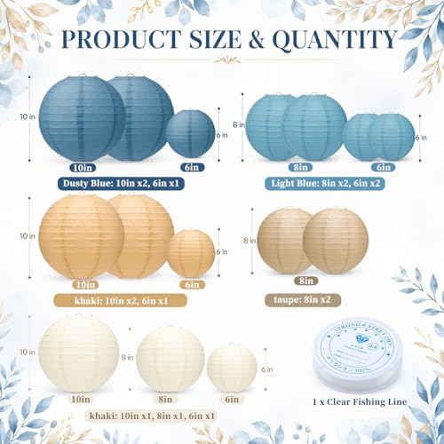 15 Pack Dusty Blue Paper Lanterns with String (15 Count)