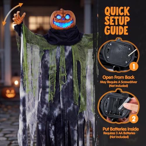 72" Halloween Decorations Outdoor Life Size Animatronics Ghost Pumpkin Decor
