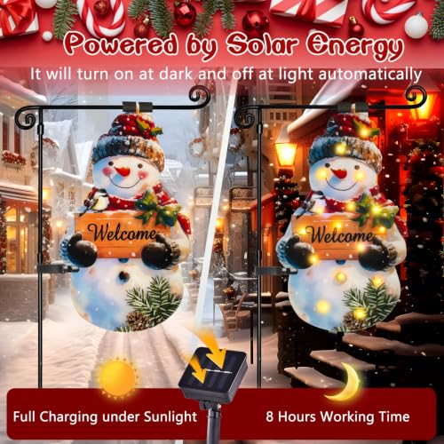 12x18 Solar Christmas Snowman Garden Flag