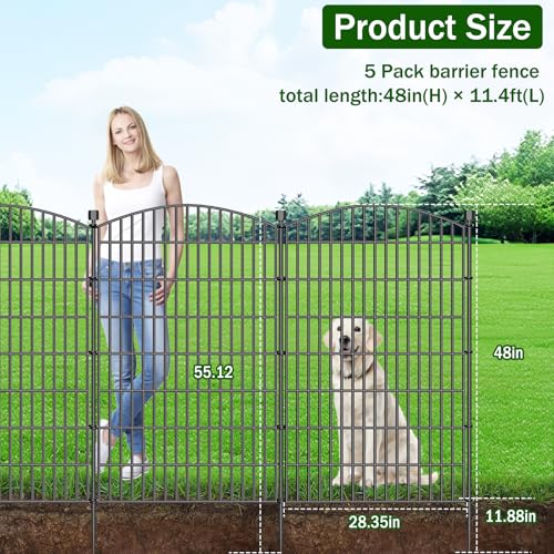 5 Panel No Dig Decorative Garden Fence 48" H x 11.4'L Outdoor Dog Barrier (9.8 Sq Ft)