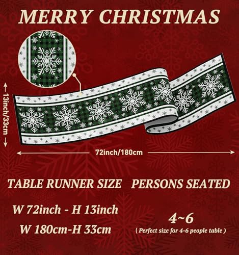 Christmas Table Runner Snowflakes Christmas Decorations with Red Buffalo