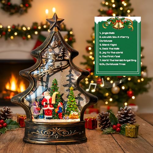 Christmas Snow Globe Lantern Water Glittering Santa's List with Music& Timer