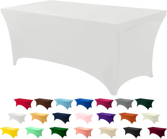 Utopia Kitchen 8FT Spandex Tablecloth [1 Pack, White] 200 GSM Stretch, Fitted, Washable and Wrinkle Resistant Table Cloth Rectangle Cover for Trade Shows, Wedding, Parties [96Lx30Wx30H Inch]