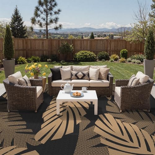 Outdoor Rug Waterproof Plastic Rugs 10'x14' for Camping Black Brown (140 Sq Ft)
