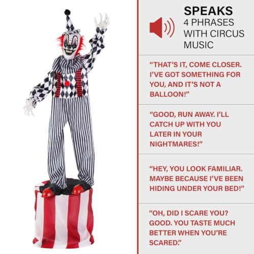 5.9 Ft. Talking Clown on Stage Halloween Animatronic (6ft Clown on Stand)