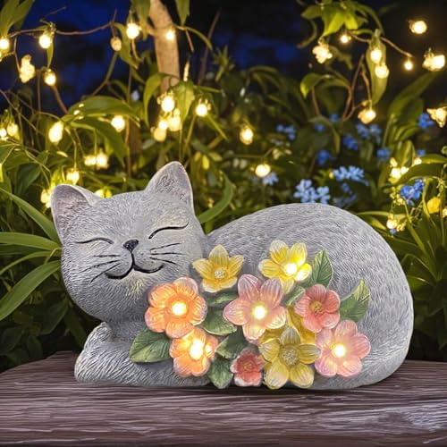 Solar Cat Garden Statue