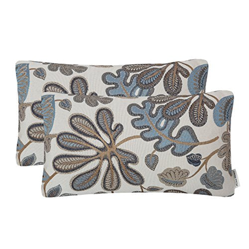 Set of 2 Jacquard Tropical Leaf Pattern Oblong Throw Pillow Covers Accent Pillowcase 12X20 Inches (2 Count)