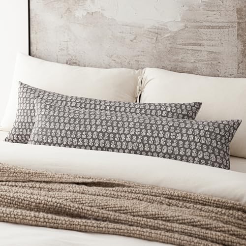 Long Floral Print Lumbar Throw Pillow Covers 14×36 Rustic Gray (2 Count)