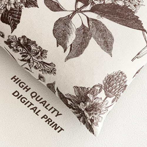 Set of 2 Linen Floral Throw Pillow Covers Neutral Vintage Print Decorative Cushion Covers Farmhouse Boho Home Decor for Sofa Chair Couch Bedroom Living Room (2 Count)