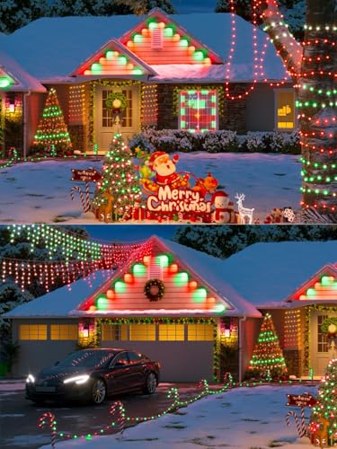 Solar Christmas Lights Outdoor 4 Pack 132FT 400 LED String Lights Red Green (4 Count)