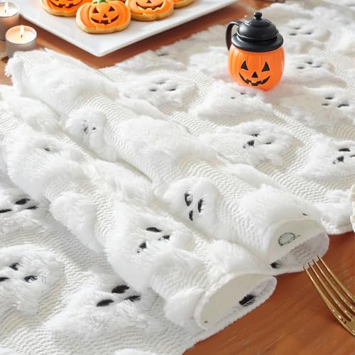 Halloween Table Runner 13x72 Inch Ghost Soft Plush Faux Fur Halloween Table Runner Hallowee Home Decor