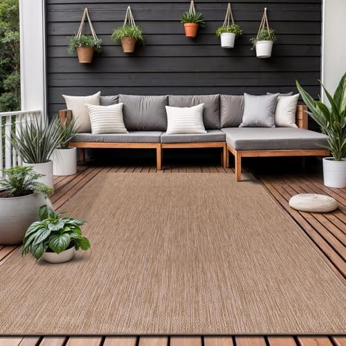 Washable Indoor Outdoor Rug 5x7 Weather Resistant Area Rugs Modern Solid Jute Rug for Porch Deck Balcony Backyard Patio Outside Carpet