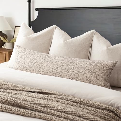 Long Floral Print Lumbar Throw Pillow Covers 14×36 Ivory Beige