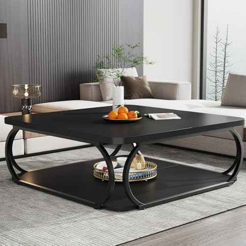 Square Coffee Table with Open Storage Shelf for Living Room