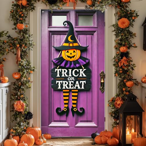 Halloween Door Cover Trick Treat Witch 35x71 Inch Polyester