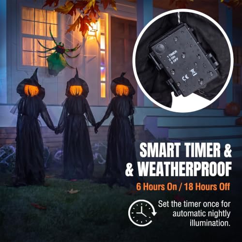 Evergreen Set of 3 LED Black Halloween Witches with Hats Stakes (Black Witch, Set of 3)