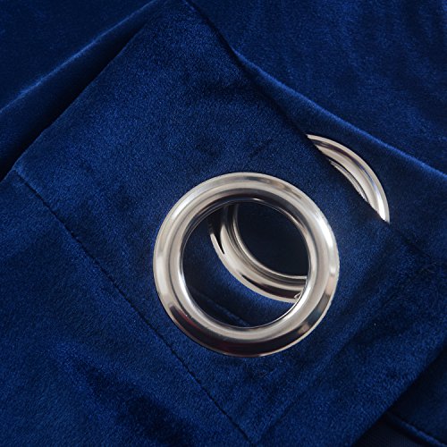 Set of 2 Velvet Flannel Blackout Curtains Panel Drapes Grommet Draperies Eyelet 52Wx84L inch Navy Royal Blue