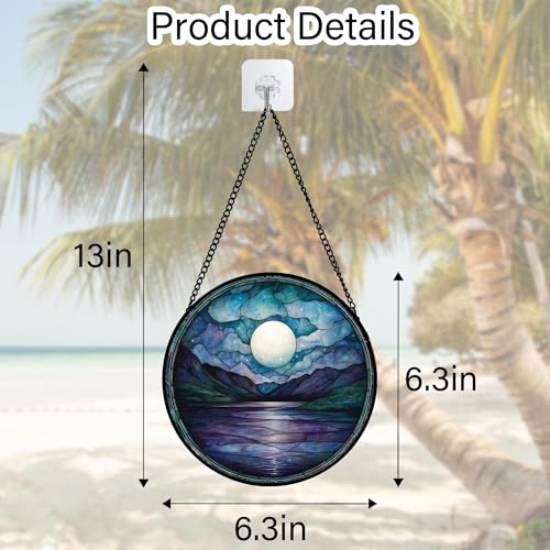 Blue Moon Lake Stained Glass Window Hanging Suncatcher Gift for Women 7.8"