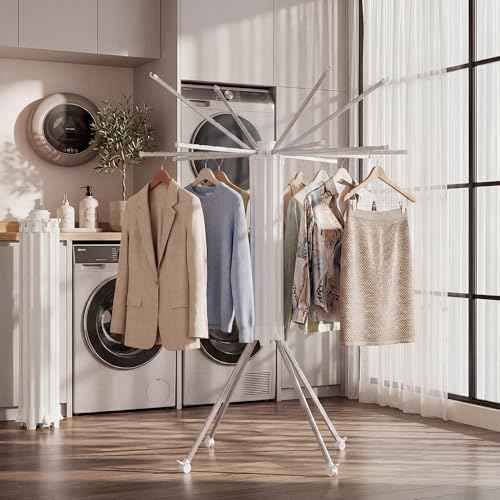 Foldable Clothes Drying Rack with Aluminum 4Legs 16Rods Single Layer
