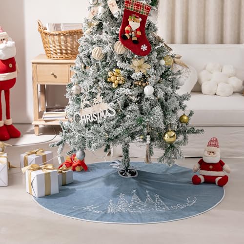 48 Inch Blue Velvet Christmas Tree Skirt